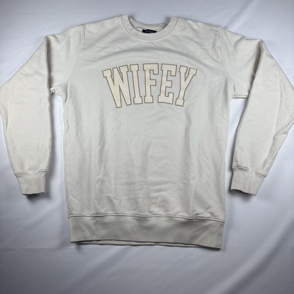 Zutter Wifey Crewneck Sweatshirt S/M Cream Arch Letter Bride Wedding Bridal USA